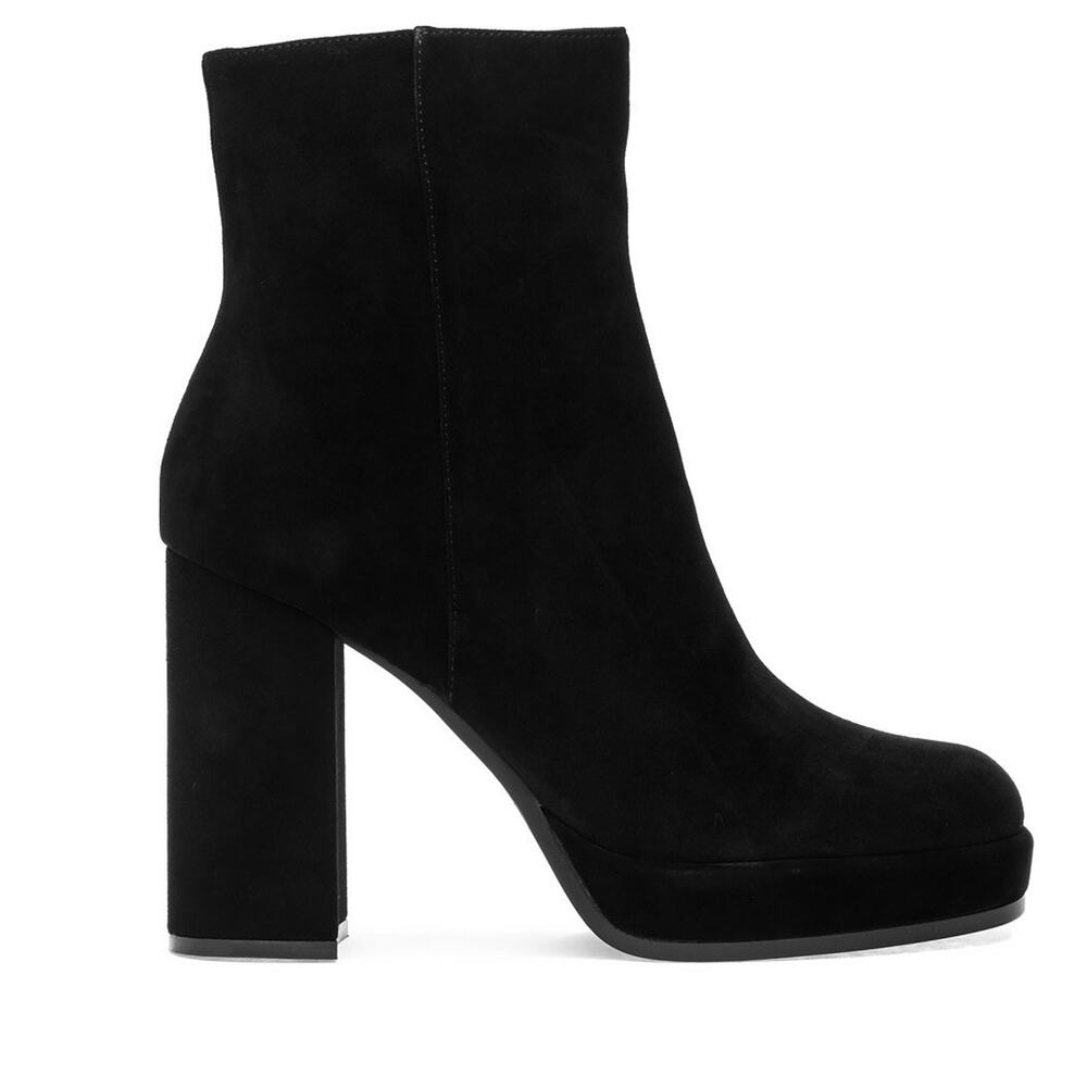 Jeffrey Campbell Retro Boho Funky Black Suede Platform 4” Heel Booties 8.5